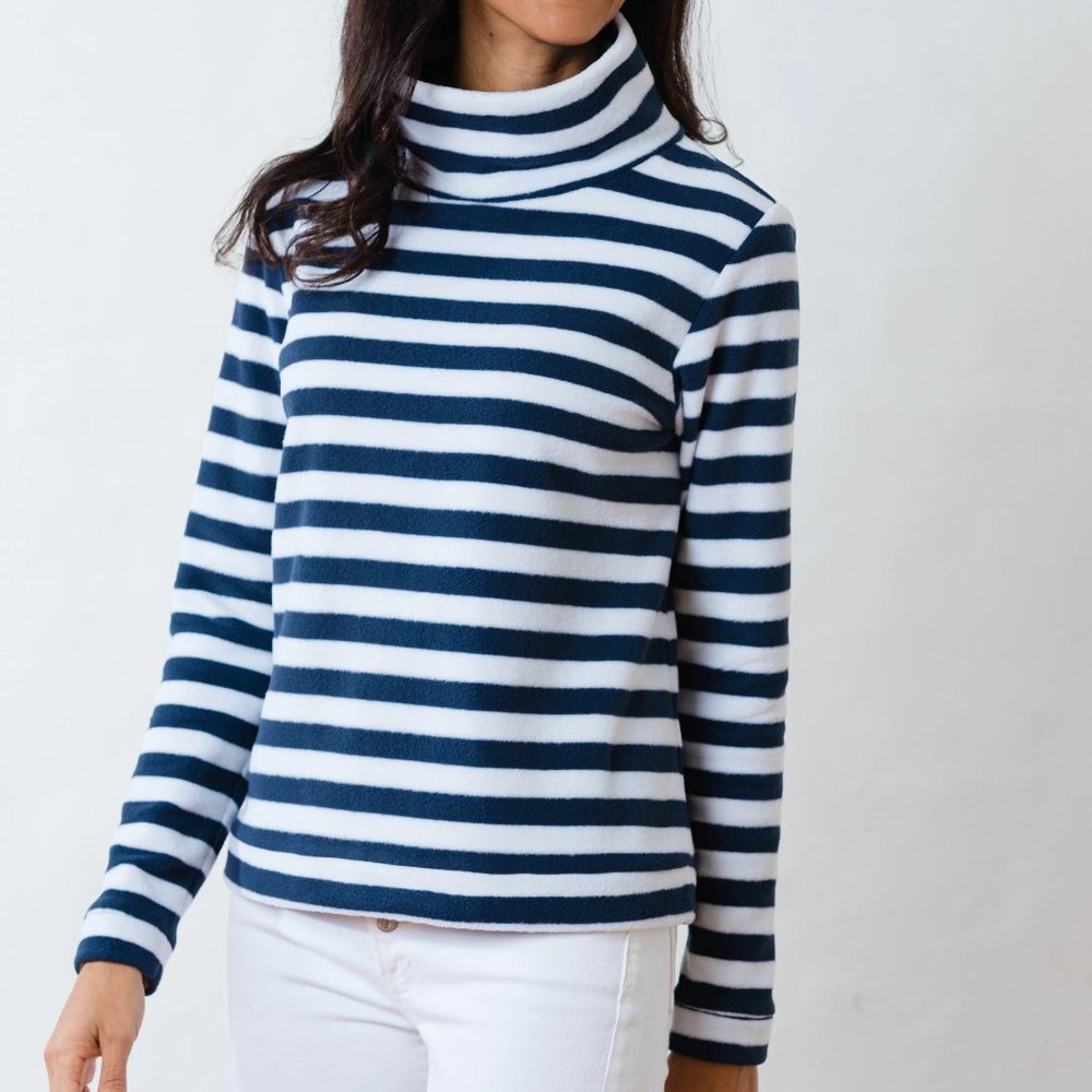 Dudley Stephens Park Slope Turtleneck XS Navy White Striped Fleece Pullover